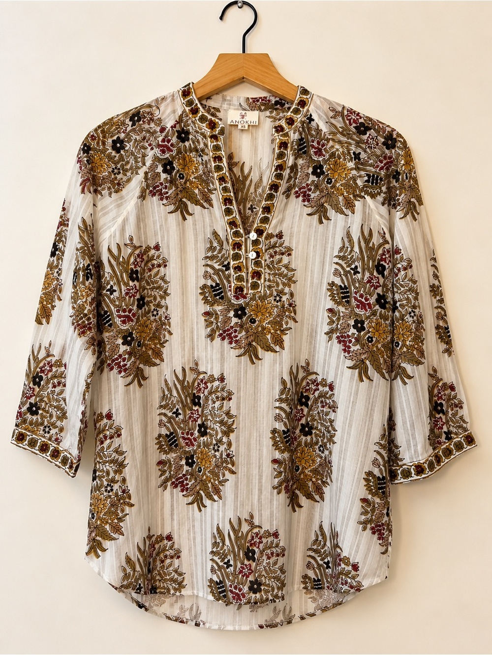 Anokhi NWT XS Floral Cotton Block Print Tunic Top | Made in India